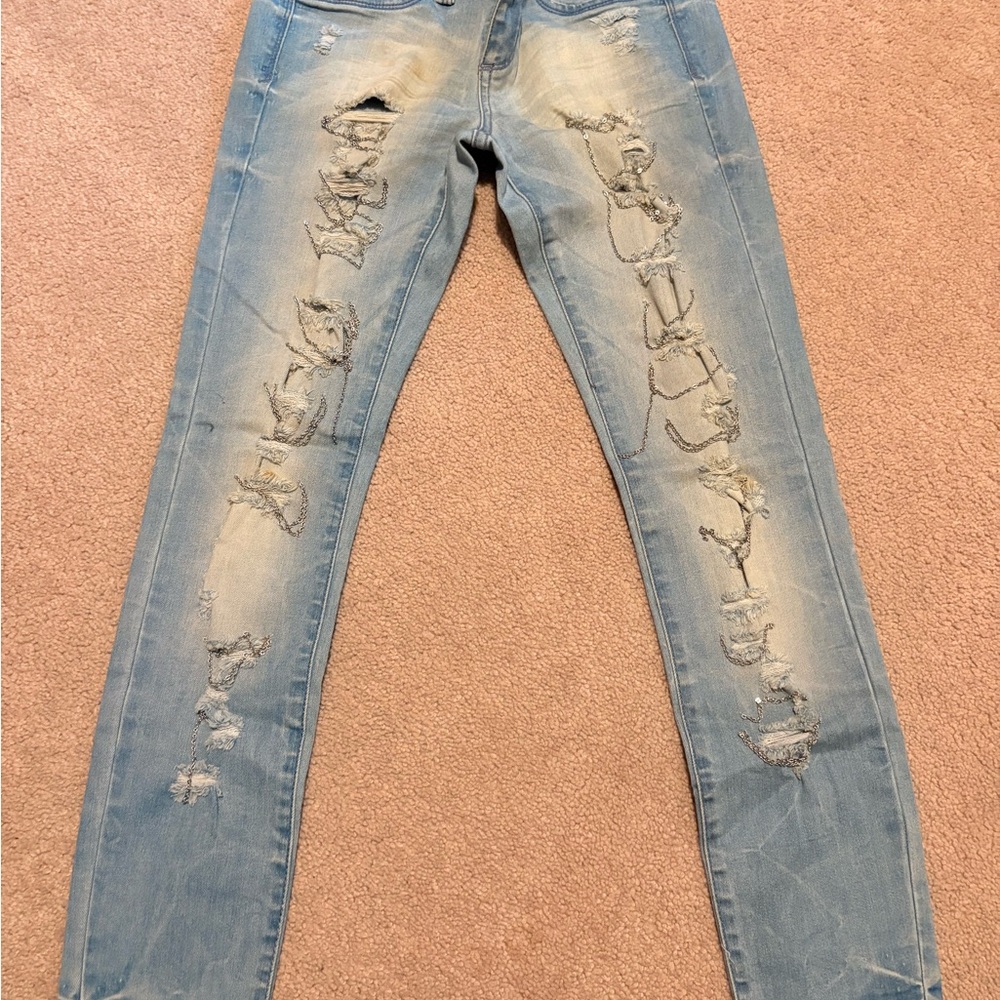 bebe Light Blue Distressed Skinny Jeans
